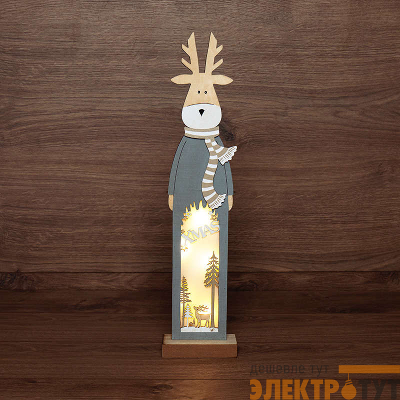 Фигура деревянная с подсветкой "Рождественский олень" 11х5х47см NEON-NIGHT 504-007