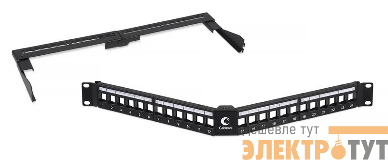Патч-панель угловая модульная 19дюйм 1U 24 порта для неэкранир. модулей с задн. кабельн. организатором (без модулей) Cabeus 7983c