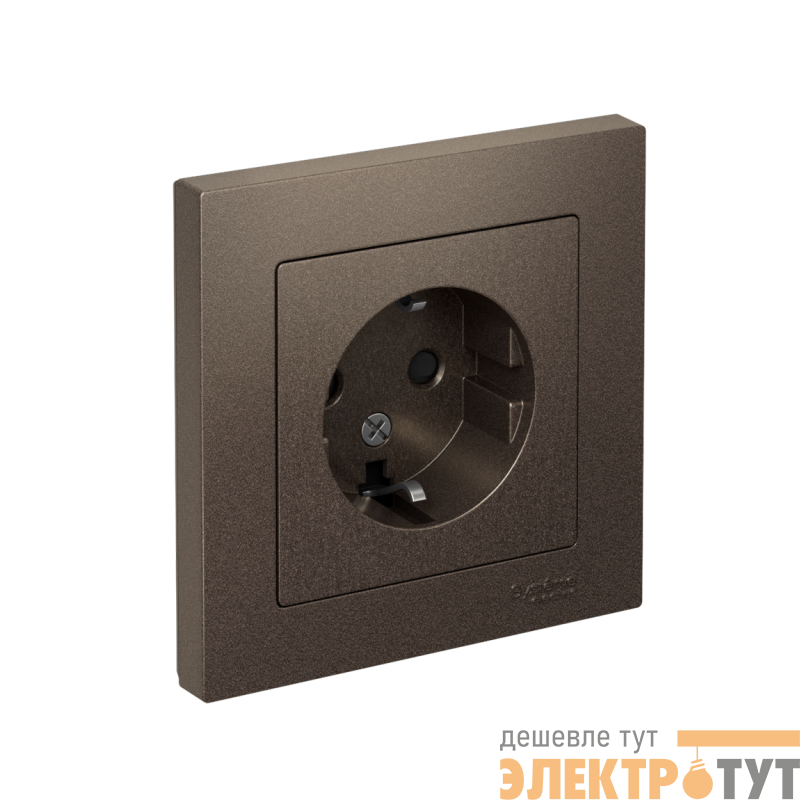 Розетка 1-м СП AtlasDesign 16А IP20 с заземл. защ. шторки в сборе мокко SE ATN000644