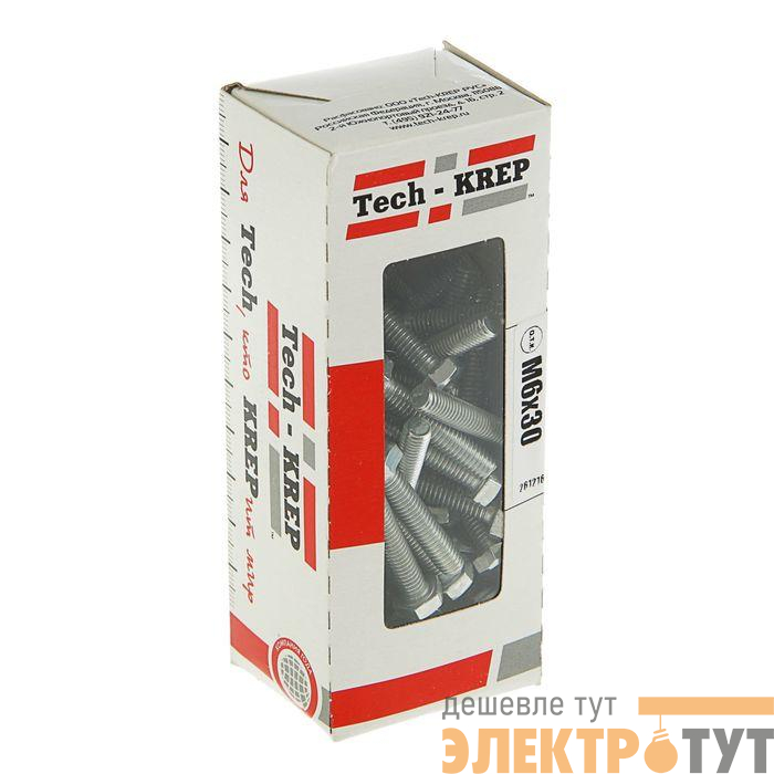 Болт с шестигранной головкой DIN933 М6х30 оцинк. (уп.60шт) Tech-Krep/Zitar 105203