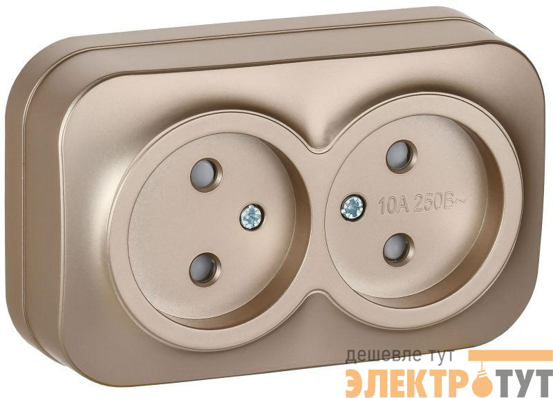 Розетка 2-м ОП GLORY РСш22-2-ХШм 10А без заземл. защ. шторки шампань матов. IEK ERH23-K37M-10