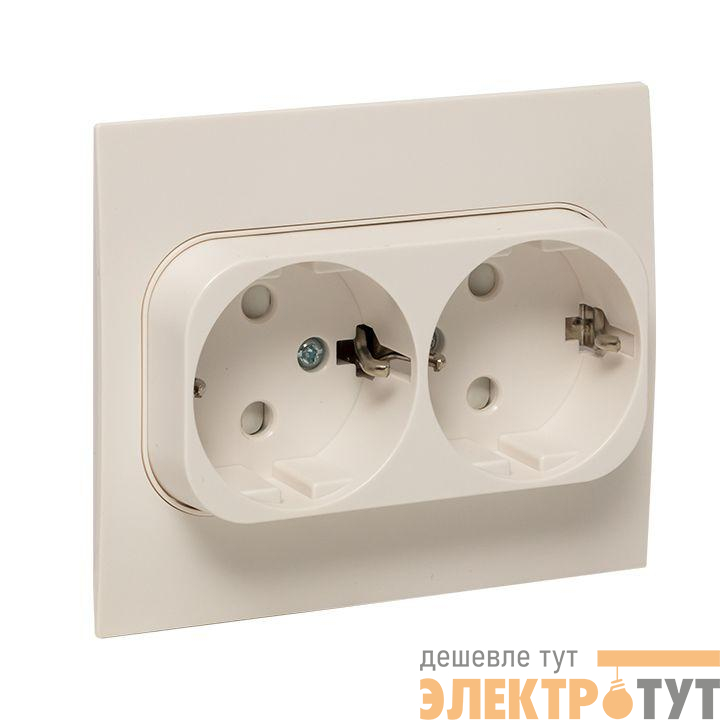 Механизм розетки 2-м СП Стокгольм 16А IP20 с заземл. защ. шторки бел. PROxima EKF EYR16-128-10