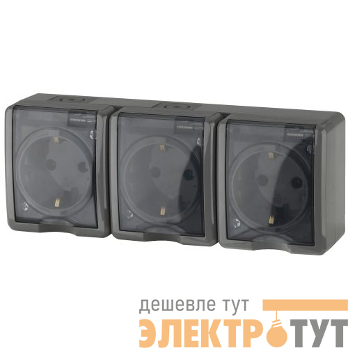 Розетка 3-м ОП Эра Эксперт 11-2406-03 16А IP54 16AX 250В 3х2P+E защ. шторки сер. Эра Б0020723