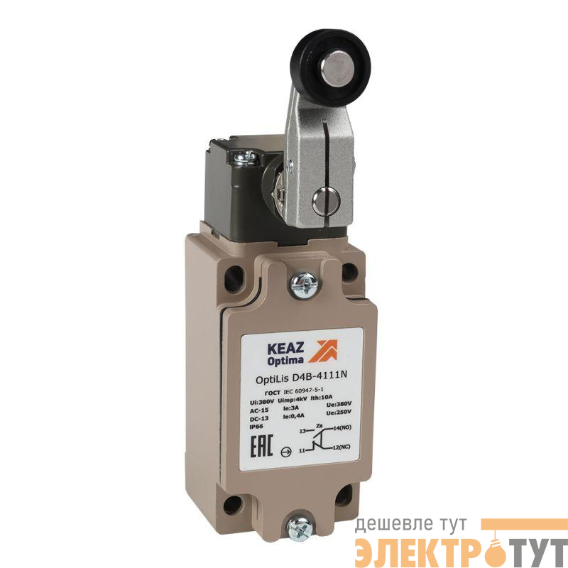 Выключатель концевой OptiLiS D4B-4111N рычаг метал. с роликом пластик. EN 50041 XCKJ10511H29 КЭАЗ 378688