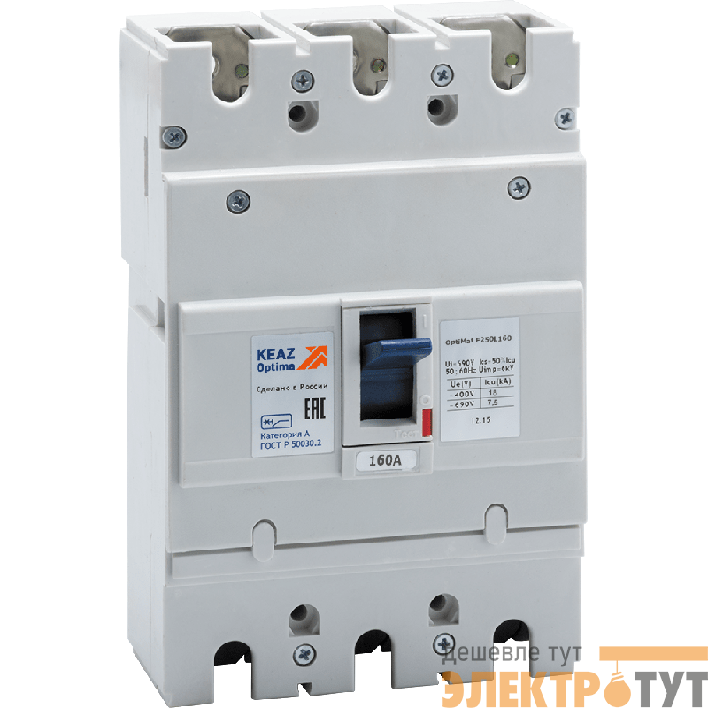 Выключатель автоматический 3п 160А 18кА OptiMat E250L160 УХЛ3 КЭАЗ 100010