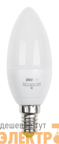 Лампа светодиодная PLED-ECO 5Вт C37 свеча матовая 3000К тепл. бел. E14 400лм 230В 50Гц JazzWay 1036834A