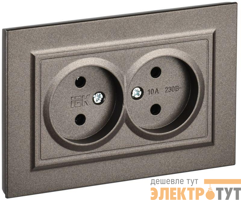 Розетка 2-м СП BRITE РС12-2-БрТБ 10А в сборе без заземл. без защ. шторок бр. IEK BR-R20-10-K45-F