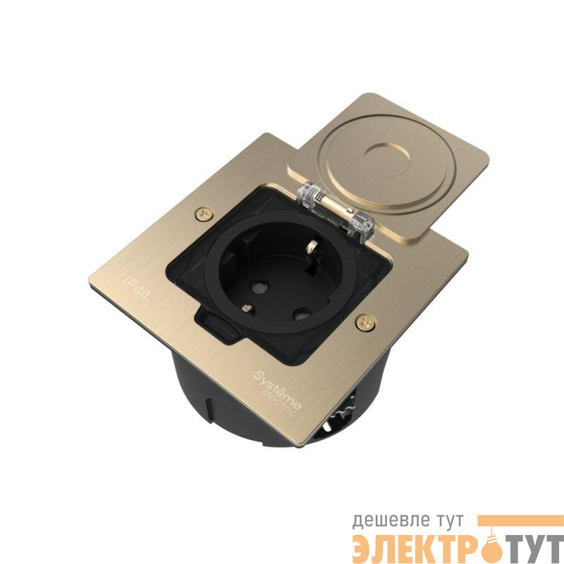 Лючок MultiDesk MDK21 с розеткой 2P+E 16А 250В IP44 с монтажной коробкой для стены фальшпола стола никель SE MDK21102NA