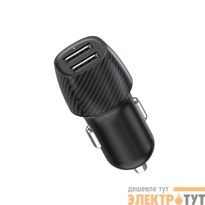 Устройство зарядное автомобильное с двумя портами USB-А + USB-A 12Вт со световой индикацией черн. Rexant 18-2220