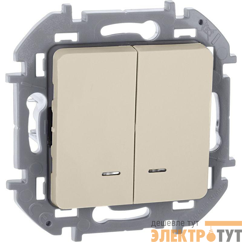 Выключатель 2-кл. Inspiria 10А IP20 250В 10AX с подсветкой/индикацией механизм сл. кость IEK 673631