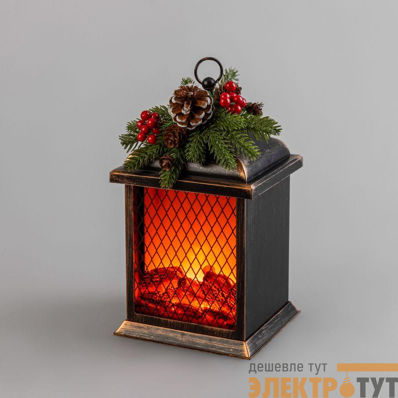 Камин светодиодный Рождество с эффектом живого огня 15х14х26см батарейки 2хС (не в комплекте) и USB бронзовый Neon-Night 511-027
