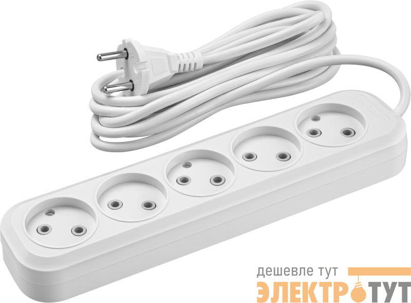 Удлинитель 5х5м без заземл. 10А IP20 90 787 OPE-S-05-500-X-2x1 бел. ОНЛАЙТ 90787