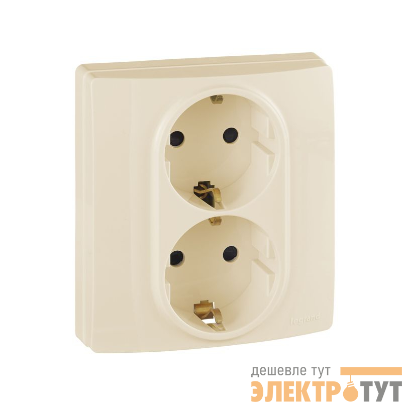 Розетка 2-м СП Etika 16А IP31 250В 2х2P+E с заземл. защ. шторки немецк. стандарт безвинтов. клеммы сл. кость IEK 672333