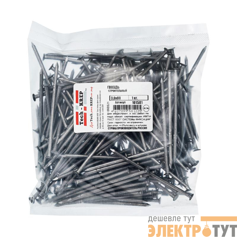 Гвоздь строительный 3х80 (уп.1кг) Tech-Krep/Zitar 101581