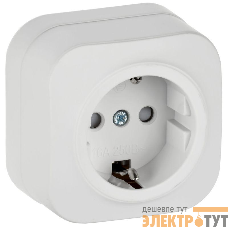 Розетка ОП GLORY РСш20-3-ХБм 16А с заземл. защ. шторки бел. матов. IEK ERH14-K01M-16