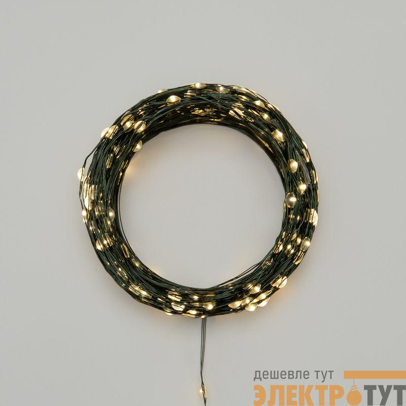 Гирлянда светодиодная "Роса" 50м 500LED тепл. бел. IP20 230В с контроллером провод зел. Neon-Night 303-286