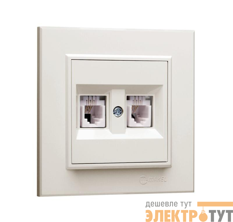 Розетка компютерная CAT5 + гнездо СП Karea IP20 крем. Makel 56010035