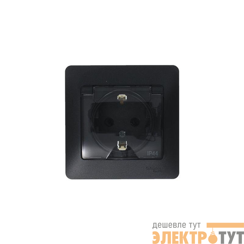 Розетка 1-м СП 1мод. Glossa 16А IP44 с заземл. защ. шторки с крышкой в сборе антрацит SE GSL000748
