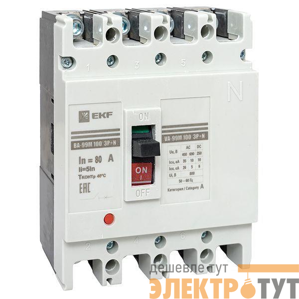 Выключатель автоматический 4п 100/80А 5In 35кА ВА-99М PROxima EKF mccb99-4P5In100-80m