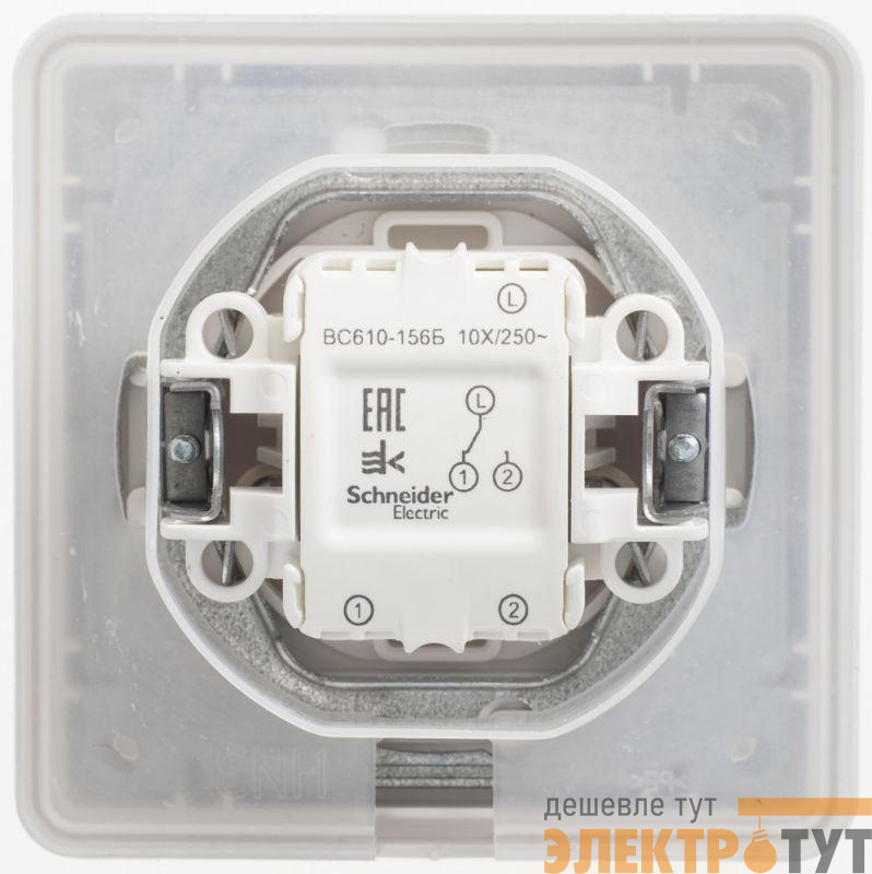 Переключатель проходной 1-кл. СП W59 Aqua 10А IP44 10AX в сборе бел. SchE VS610-156B-18