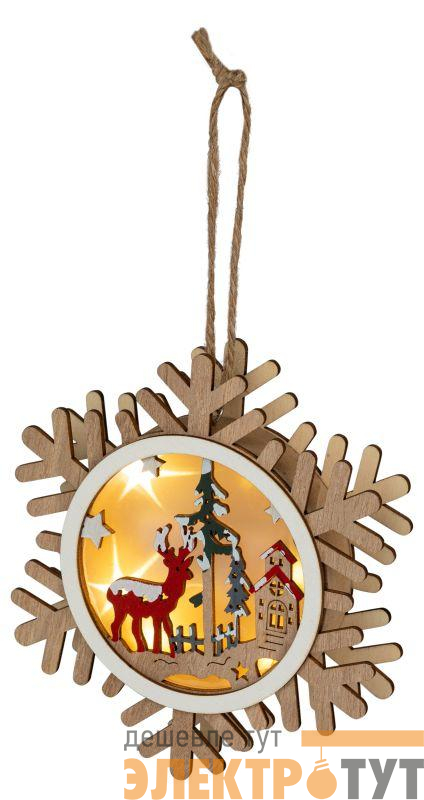 Светильник светодиодный новогодний Снежинка подвесной 15см 2хАА ENGDS-6L Эра Б0060477