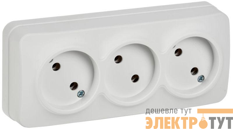 Розетка 3-м ОП GLORY РС23-2-ХБм 10А без заземл. без защ. шторок бел. матов. IEK ERH30-K01M-10