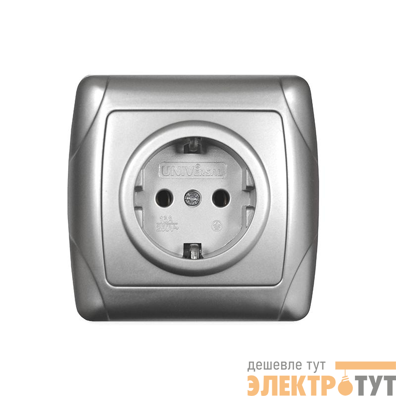 Розетка 1-м СП Маргарита 16А IP20 с заземл. серебр. UNIVersal М0028-S