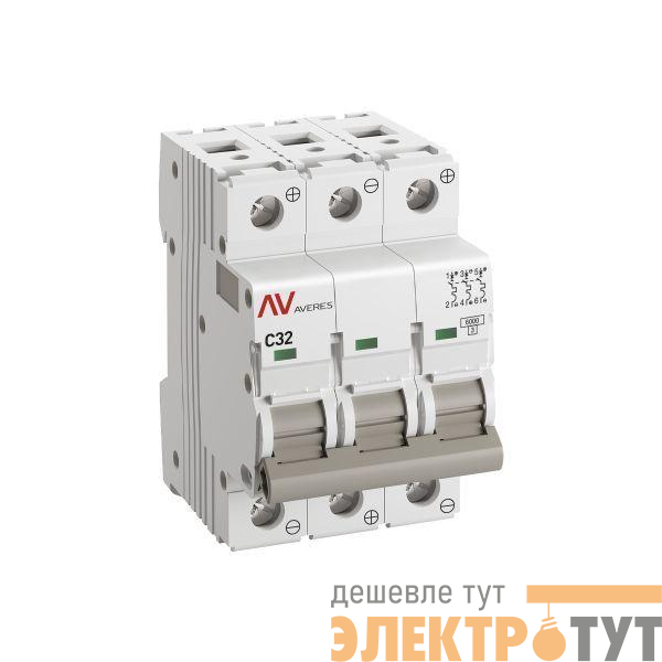 Выключатель автоматический модульный 3п C 32А 6кА AV-6 AVERES EKF mcb6-DC-3-32C-av