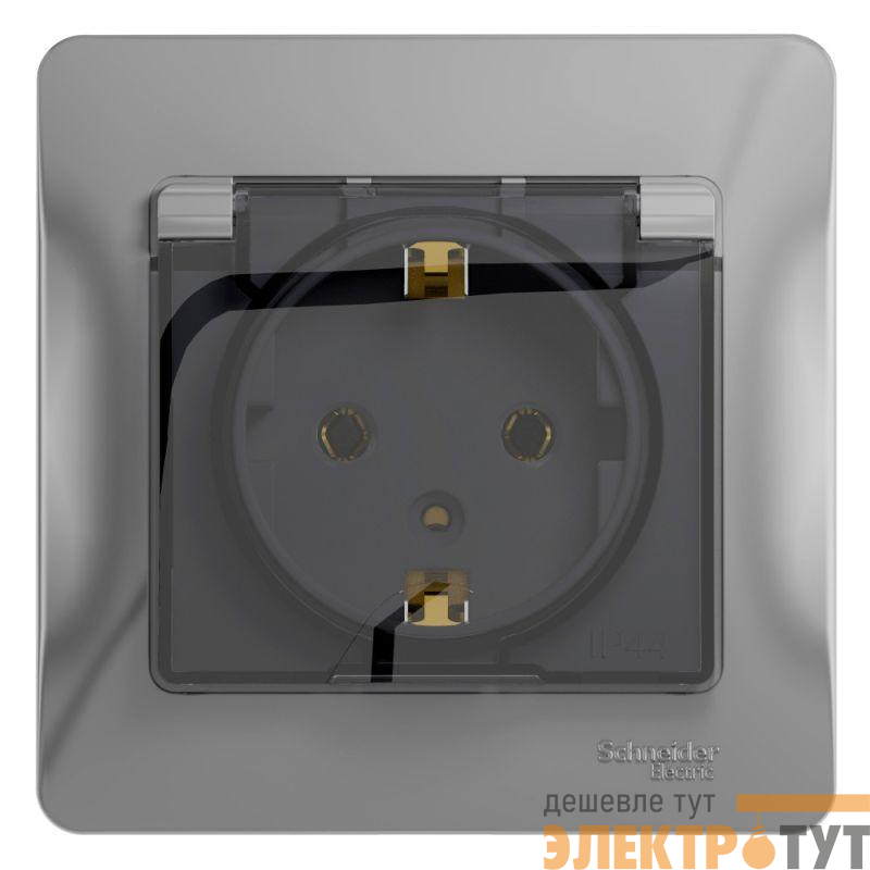 Розетка 1-м СП Glossa 16А IP20 с заземл. защ. шторки с крышкой в сборе алюм. SE GSL000346