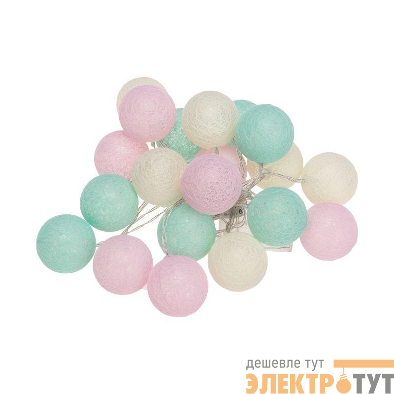 Гирлянда светодиодная "Тайские фонарики "Перламутр" 3.5м 20LED тепл. бел. 0.1Вт IP20 провод ПВХ прозр. элементы питания 2хAA (не в компл.) Neon-Night 303-078