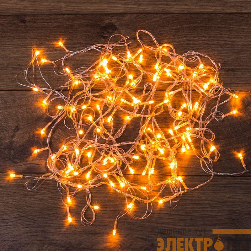 Гирлянда светодиодная универсальная 10м 100LED тепл. бел. 4Вт IP20 с контроллером 8 режимов провод ПВХ прозр. Neon-Night 303-063