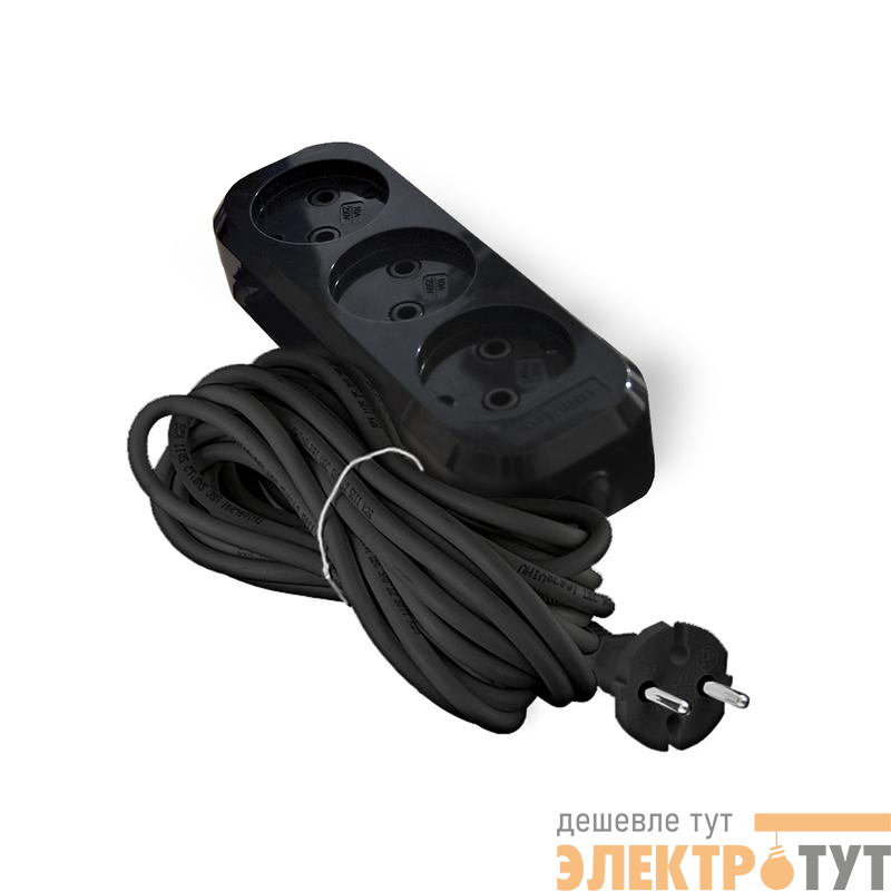 Удлинитель 3х5м без заземл. 10А IP20 Е-202 ПВС 2х0.75 АБС-пластик черн. UNIVersal 2166