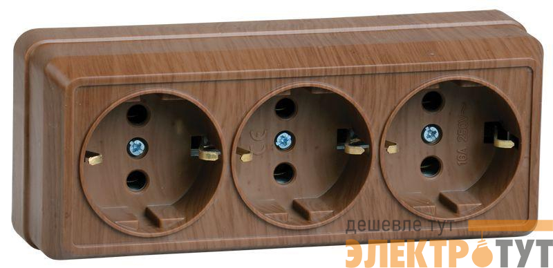 Розетка 3-м ОП Октава РС23-3-ОД 16А IP20 с заземл. дуб GENERICA ERO31-K04-16-DC