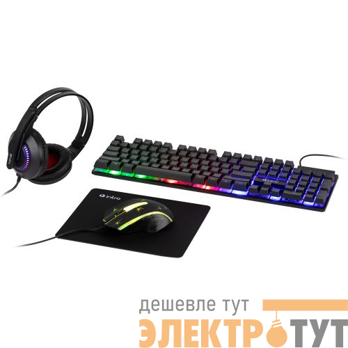 Комплект клавиатура и мышь DX850 игровые 1200-3600dpi + коврик + гарнитура черн. Intro Б0056141