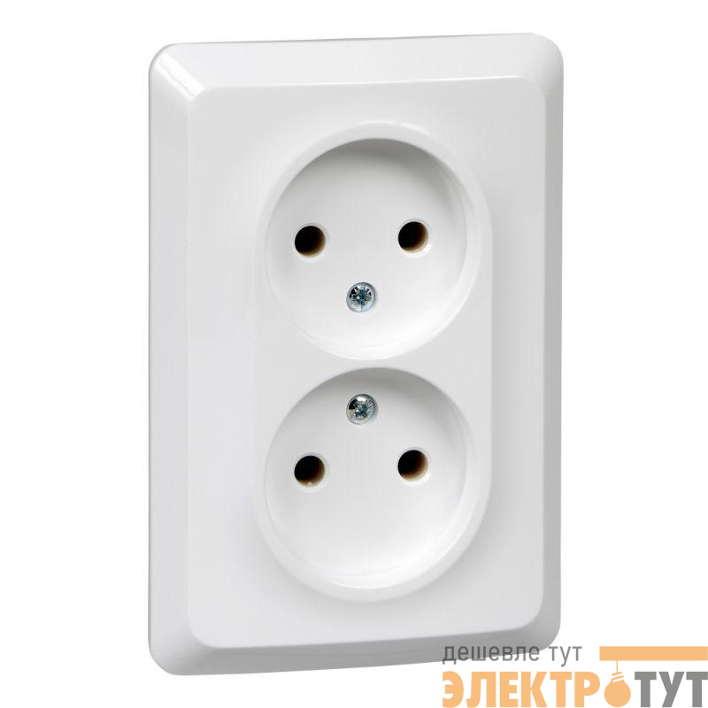 Розетка 2-м СП Этюд 16А IP20 250В без заземл. без защ. шторок бел. SE PC16-105B