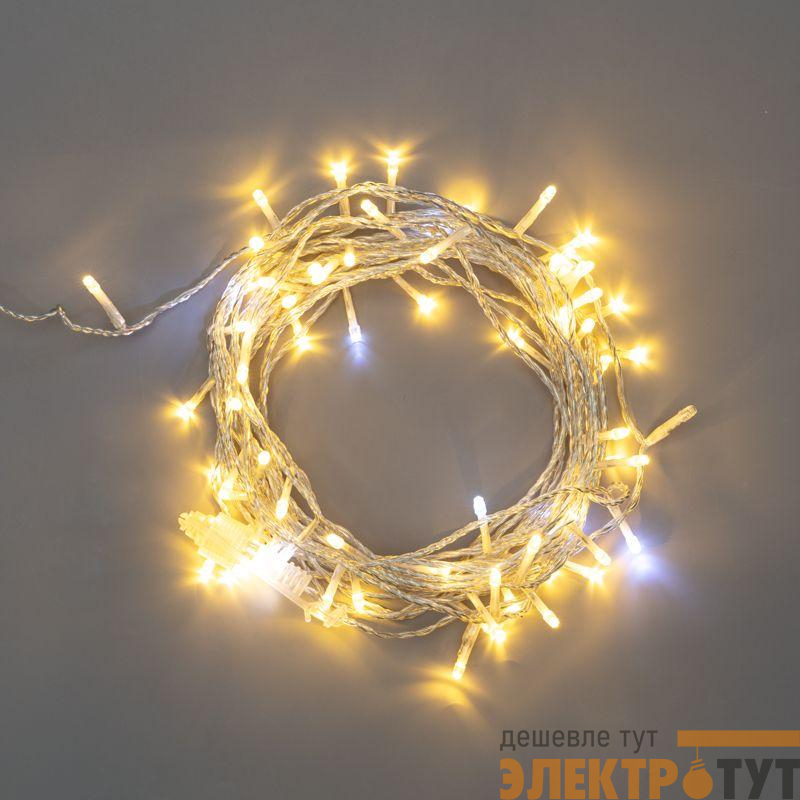 Гирлянда светодиодная "Нить" 10м 75LED тепл. бел. 1.7Вт 230В IP44 эффект мерцания провод прозр. Neon-Night 305-526