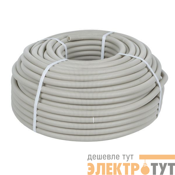 Труба гофрированная ПВХ d25мм с протяжкой сер. (уп.50м) PROxima EKF tg-z-25
