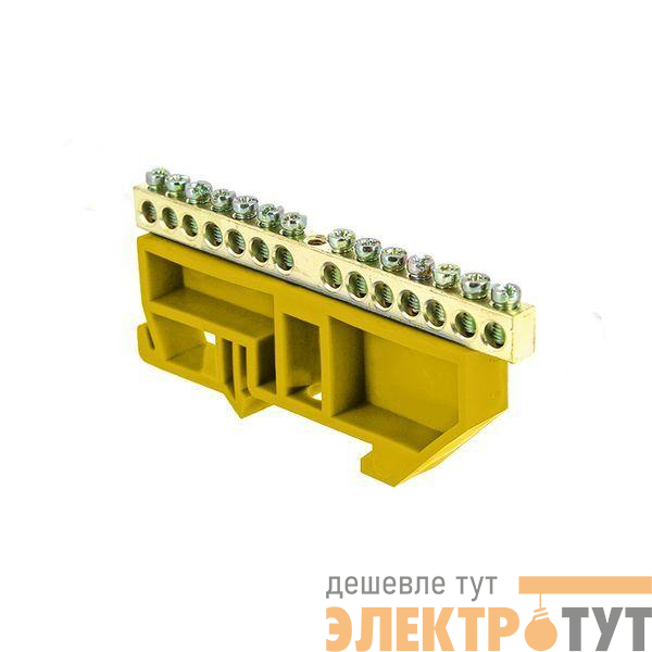 Шина нулевая N 6х9 14 отверстий желт. изолятор на DIN-рейку латунь PROxima EKF sn0-63-14-dz