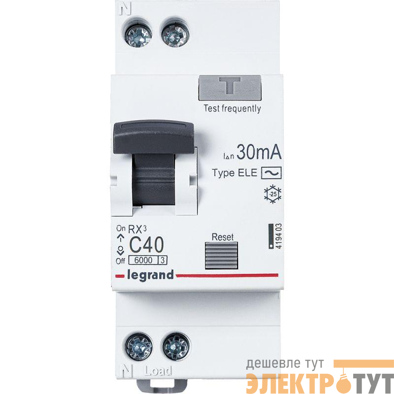 Выключатель автоматический дифференциального тока 2п (1P+N) C 40А 30мА тип AC 6кА RX3 Leg 419403