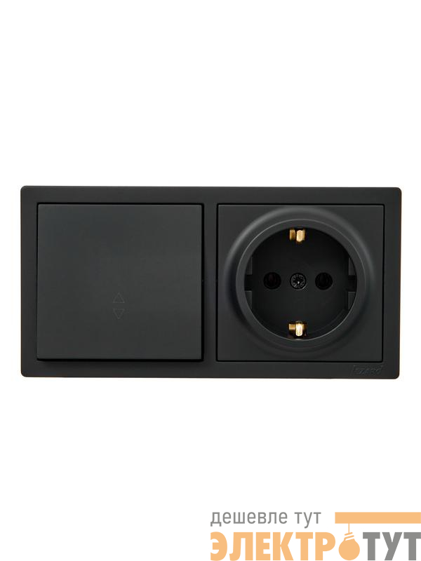 Блок ОП LETO (1-кл. выключатель проходной + 1-м розетка с заземл.) горизонт. черн. бархат LEZARD 752-4200-170BVP