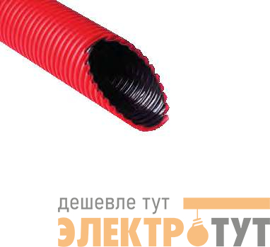 Труба гофрированная двустенная ПНД/ПВД d63/52мм с протяжкой с муфтой и 2 уплотн. кольцами красн. (уп.50м) Ruvinil Т2-КЛ0-063К(50)