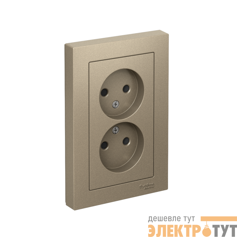Розетка 2-м СП AtlasDesign 16А IP20 без заземл. защ. шторки в сборе шампань SE ATN000522