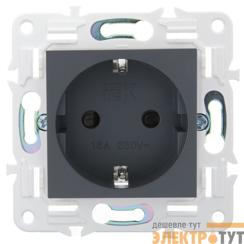 Розетка SKANDY 16А с заземл. защ. шторки безвинт. крепл. SK-R06T титан IEK SK-R14-16-1-K48