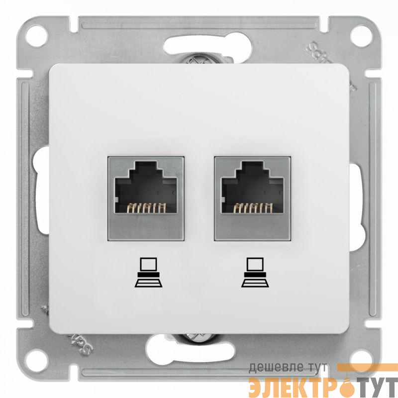Розетка компьютерная 2-м Glossa RJ45 кат.5E механизм бел. SE GSL000185KK