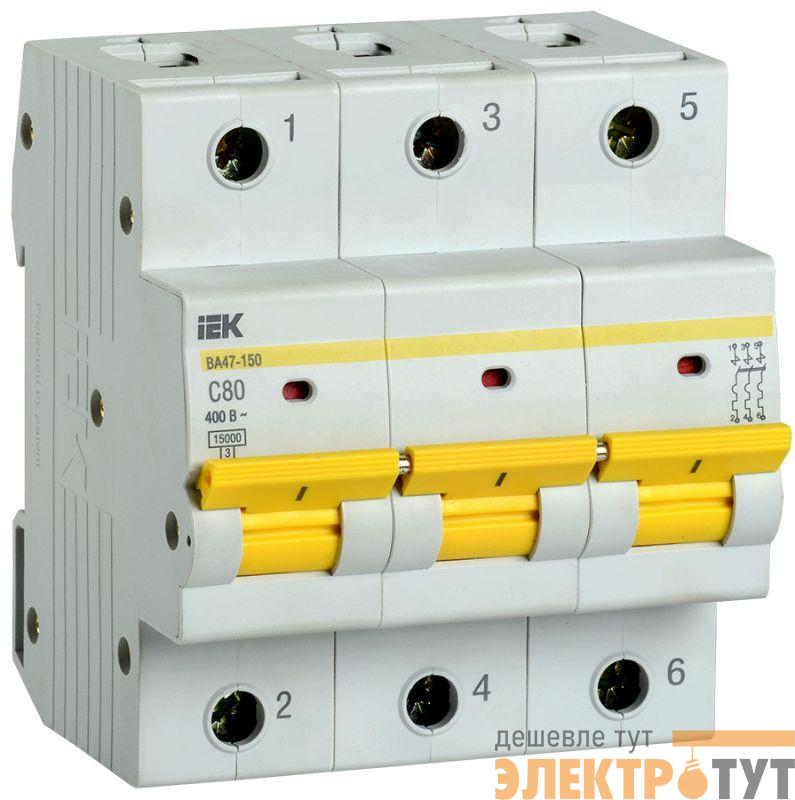 Выключатель автоматический модульный 3п C 80А 15кА ВА47-150 IEK MVA50-3-080-C