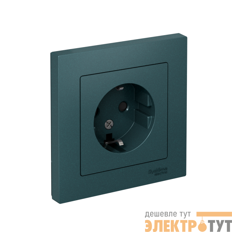 Розетка 1-м СП AtlasDesign 16А IP20 с заземл. защ. шторки в сборе изумруд SE ATN000844