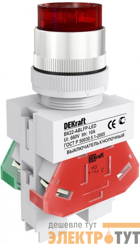 Выключатель кнопочный LED ABLFP ВК-22 d22мм 24В AC/DC красн. DEKraft 25070DEK