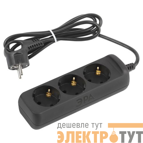 Удлинитель 3х1.5м с заземл. 10А ПВС 3х0.75 черн. UX-3e-1.5m-B Эра Б0057721