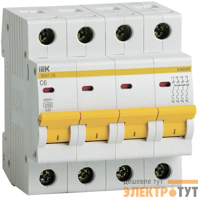 Выключатель автоматический модульный 4п C 6А 4.5кА ВА47-29 KARAT IEK MVA20-4-006-C