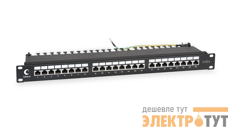 Патч-панель 19дюйм 1U 24 порта RJ45 кат.6 полностью экранир. с задн. кабельн. организатором Cabeus 7234c